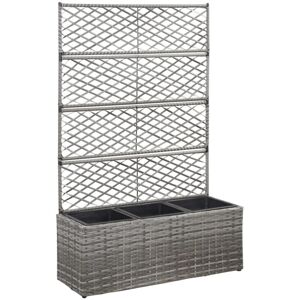 Bonnevie - Trellis Raised Bed,Planter,Plant pot,Flower box with 3 Pots 83x30x130 cm Poly Rattan Grey CFW64118 Bonnevie - Trellis Raised Bed,Planter,Plant pot,Flower box with 3 Pots 83x30x130 cm Poly Rattan Grey CFW64118