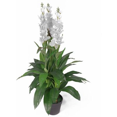 Leaf 100cm Artificial Cymbidium Orchid Plant - Extra Large - White Flowers - Unisex Leaf 100cm Artificial Cymbidium Orchid Plant - Extra Large - White Flowers - Unisex