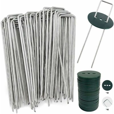 Gotrays - 40 Garden Stakes with Washers, Galvanized Steel Tarpaulin Fixing Stakes, Mulch Fabric Fixing Staples - 150MM Long, 25MM Wide, 2.8MM Diameter Gotrays - 40 Garden Stakes with Washers, Galvanized Steel Tarpaulin Fixing Stakes, Mulch Fabric Fixing Staples - 150MM Long, 25MM Wide, 2.8MM Diameter