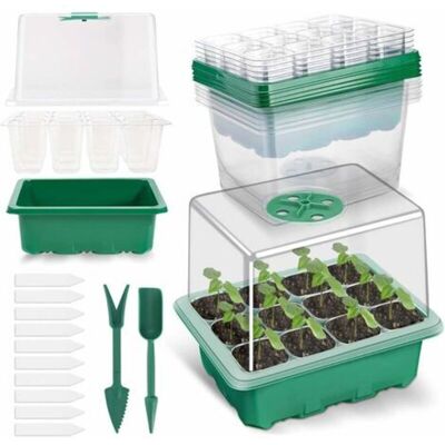 ANPVIZ 5-pack seedling trays, growing trays with lids, mini greenhouse for seedlings to germinate, growing plants and flowers (12 cells per tray), growing ANPVIZ 5-pack seedling trays, growing trays with lids, mini greenhouse for seedlings to germinate, growing plants and flowers (12 cells per tray), growing