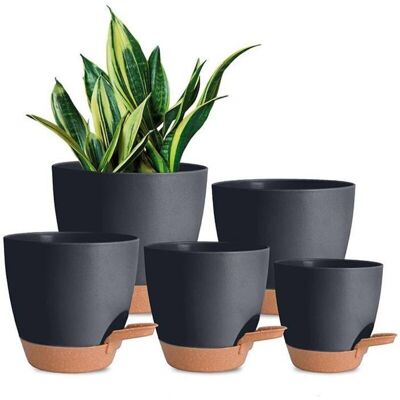 SNQ 5-Piece Plastic Flower Pots, 17.8/16.5/15.2/13.9/12.7cm, Self-Watering Plastic Flower/Plant Pots with Saucer, Suitable for Indoor and Outdoor Balcony SNQ 5-Piece Plastic Flower Pots, 17.8/16.5/15.2/13.9/12.7cm, Self-Watering Plastic Flower/Plant Pots with Saucer, Suitable for Indoor and Outdoor Balcony