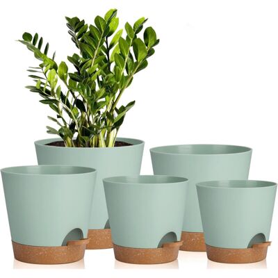 LINGHHANG 5-Piece Plastic Flower Pots, Self-Watering Plastic Flower/Plant Pots with Flower Saucer, Suitable for Indoor Balcony Gardens LINGHHANG 5-Piece Plastic Flower Pots, Self-Watering Plastic Flower/Plant Pots with Flower Saucer, Suitable for Indoor Balcony Gardens