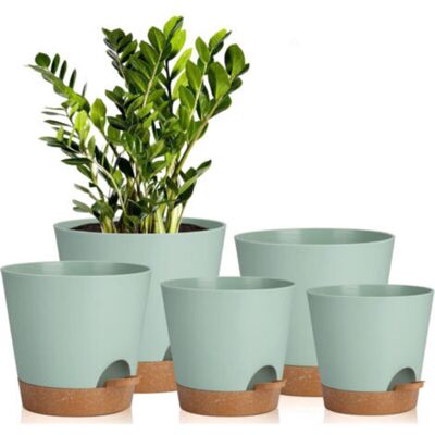 MCBOSON 5-Piece Plastic Flower Pots, Self-Watering Plastic Flower/Plant Pots with Flower Saucer, Suitable for Indoor Balcony Gardens MCBOSON 5-Piece Plastic Flower Pots, Self-Watering Plastic Flower/Plant Pots with Flower Saucer, Suitable for Indoor Balcony Gardens