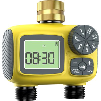 SJQKA Automatic watering timer with 2 outlets, timed irrigation hose with brass inlet, automatic garden watering, digital irrigation system with timer, SJQKA Automatic watering timer with 2 outlets, timed irrigation hose with brass inlet, automatic garden watering, digital irrigation system with timer,