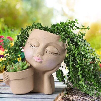 TORMATOR Face-shaped flower pot - Double flower pots in one for indoor and outdoor plants. Resin flower pot with drainage hole. TORMATOR Face-shaped flower pot - Double flower pots in one for indoor and outdoor plants. Resin flower pot with drainage hole.