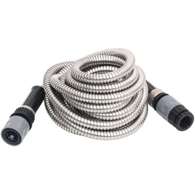 vidaXL Stainless Steel Garden Hose 7.5 m with Spray Nozzle - Garden Hose vidaXL Stainless Steel Garden Hose 7.5 m with Spray Nozzle - Garden Hose
