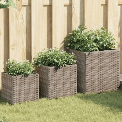 vidaXL Garden Planters Outdoor Flower Pot Planter Pot 3 pcs Grey Poly Rattan vidaXL Garden Planters Outdoor Flower Pot Planter Pot 3 pcs Grey Poly Rattan