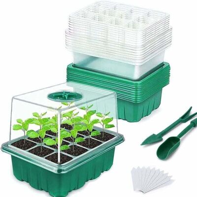 TORMATOR Mini Greenhouse for Plants, 10 Pieces 120 Cells Indoor Seed Tray with Raised Lids, Durable Nursery Seed Tray Grow Box, 20 Labels, 2 Tools TORMATOR Mini Greenhouse for Plants, 10 Pieces 120 Cells Indoor Seed Tray with Raised Lids, Durable Nursery Seed Tray Grow Box, 20 Labels, 2 Tools