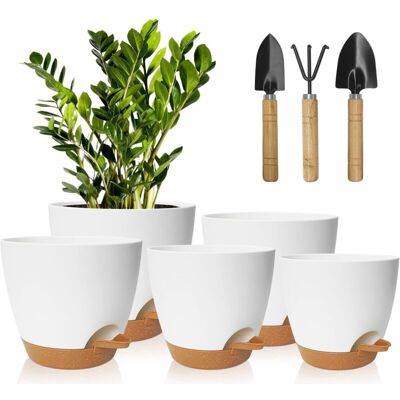 Tinor - Pcs Plastic Flower Pots, 17.8/16.5/15.2/13.9/12.7cm Plastic Flower/Plant Pots, Self-Watering with Flower Saucer Suitable for Indoor and Tinor - Pcs Plastic Flower Pots, 17.8/16.5/15.2/13.9/12.7cm Plastic Flower/Plant Pots, Self-Watering with Flower Saucer Suitable for Indoor and