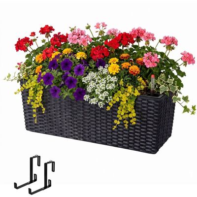 Relaxdays Balcony Planter, Self-watering, Hwd: 19x50x19 Cm, Railing Bracket, Insert & Indicator, Pp, Black Relaxdays Balcony Planter, Self-watering, Hwd: 19x50x19 Cm, Railing Bracket, Insert & Indicator, Pp, Black