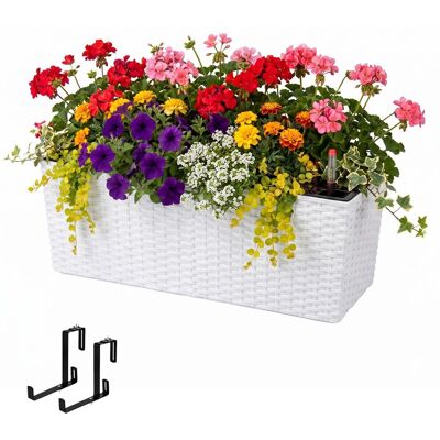 Relaxdays Balcony Planter, Self-watering, Hxwxd: 19x50x19 Cm, Railing Brackets, Insert & Level Indicator, Pp, White Relaxdays Balcony Planter, Self-watering, Hxwxd: 19x50x19 Cm, Railing Brackets, Insert & Level Indicator, Pp, White