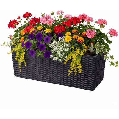 Relaxdays Balcony Planter, Self-watering, Hxwxd: 19x50x19 Cm, Railing Box With Insert & Fill-level Indicator, Pp, Black Relaxdays Balcony Planter, Self-watering, Hxwxd: 19x50x19 Cm, Railing Box With Insert & Fill-level Indicator, Pp, Black