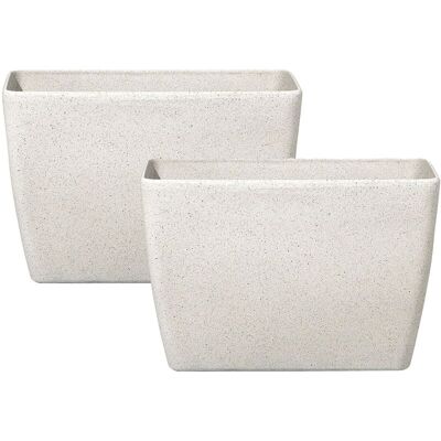 Beliani Set of 2 Beige Stone Plant Pots - Plant Pot Beliani Set of 2 Beige Stone Plant Pots - Plant Pot