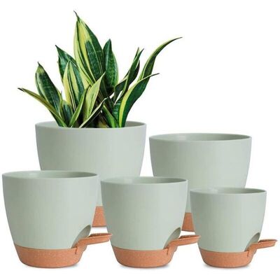 SNQ plastic flower pots, 17.8/16.5/15.2/13.9/12.7 cm, plastic flower pot/flower pot with flower stand, automatic watering, suitable for indoor and SNQ plastic flower pots, 17.8/16.5/15.2/13.9/12.7 cm, plastic flower pot/flower pot with flower stand, automatic watering, suitable for indoor and