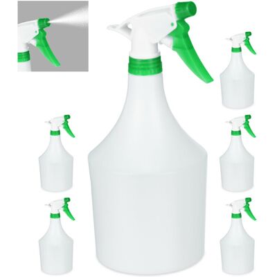 Set of 6 Relaxdays Plant Spray Bottles, Adjustable Nozzle, 1 Litre with Scale, Plastic, Flower Sprayer, White/Green Set of 6 Relaxdays Plant Spray Bottles, Adjustable Nozzle, 1 Litre with Scale, Plastic, Flower Sprayer, White/Green