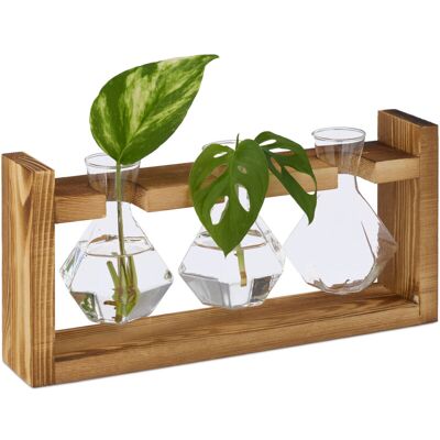 RELAXDAYS Wooden Support Geometric Glass Vase Set 3 - Decor RELAXDAYS Wooden Support Geometric Glass Vase Set 3 - Decor