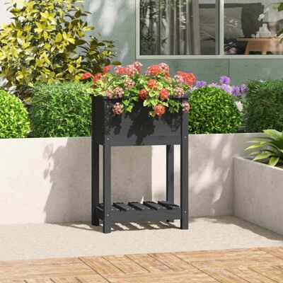 vidaXL Solid Pine Wood Planter with Shelf - Planter vidaXL Solid Pine Wood Planter with Shelf - Planter