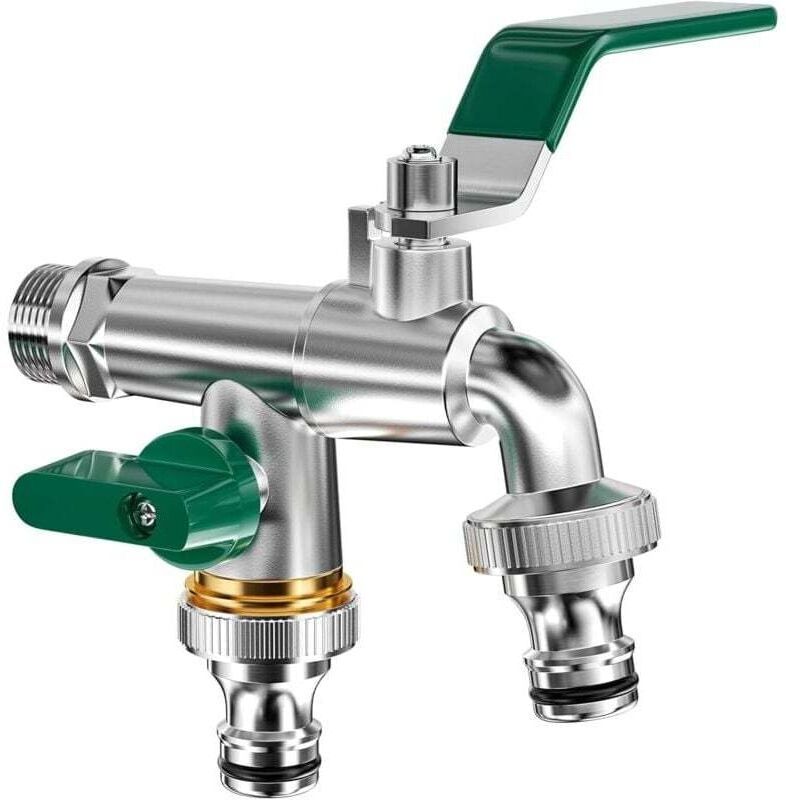 Ymyny - Garden Double Tap, Brass Outdoor Tap, 3/4' Dual Outlet & 1/2' Inlet Tap, Frost Free Tap with Double Connector & Hose End, for Garden mumu
