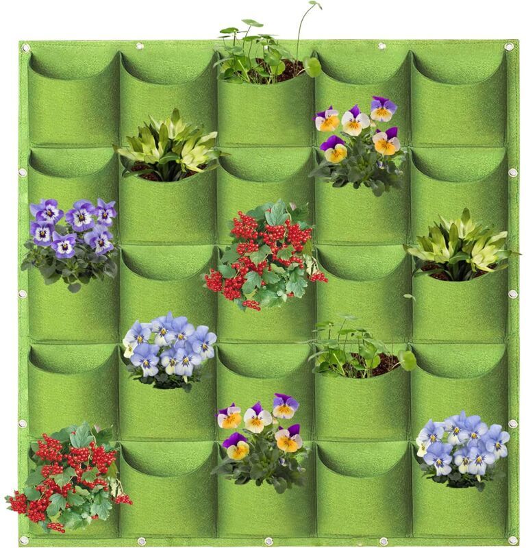 Tinor - Hanging Planter Bags, 25 Pockets Vertical Wall Mounted Planting Bags, Garden Planting Bags, Plant Storage Bags (1m × 1m, Green)