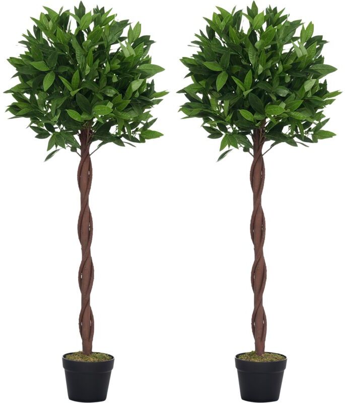 Outsunny - Set Of 2 3FT/4FT Artificial Bay Laurel Topiary Fake Tree w/ Pot Indoor Outdoor 4FT