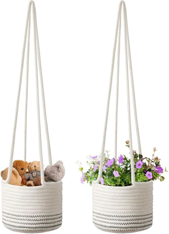 TINOR Planter Basket, 2pcs Hanging Rope Planter Basket Macrame Flower Basket Cotton Rope for Balcony Decoration Cover Storage Basket Plant Containers