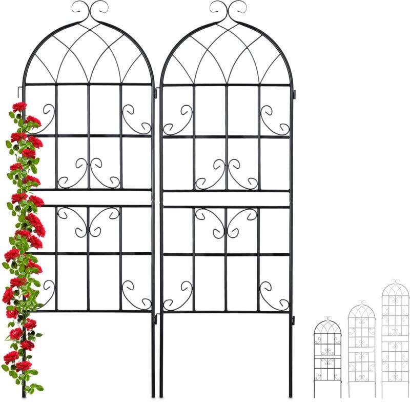 Metal Trellis, Set of 8, Climbing Plant Support, Free-Standing, Vintage Style, 150x50 cm, Garden Panels, Black - Relaxdays