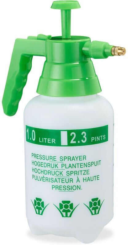 Relaxdays - Pressure Pump Garden Sprayer, Adjustable Brass Nozzle, Watering Can, Pest Control, 1L Capacity, Green