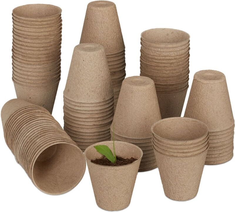Propagator Pots Set of 240, Biodegradable, Cellulose, HxØ 7.5 x 8 cm, Round Growing Containers, Seeds, Natural - Relaxdays