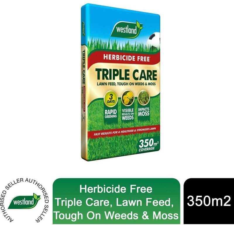 Westland - Herbicide Free Triple Care Lawn Feed, Tough On Weeds & Moss, 350sqm Bag