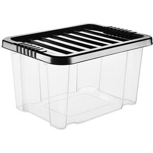 VISS 1 Box, 24 Litre) Clear Plastic Storage Boxes With Black Lids Home