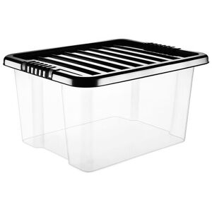 VISS 1 Box, 35 Litre) Clear Plastic Storage Boxes With Black Lids Home