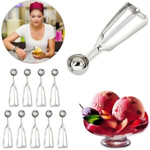 Set of 10 Ice Cream Scoops, for Muffin and Cookie Dough, Gelato Portion Ball, Release Trigger, ∅ 39 mm, Silver - Relaxdays
