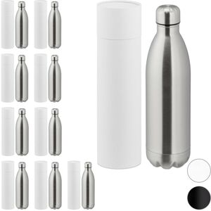 Set of 10 Vacuum Insulated Bottles, Drinking Flask, 1 Litre, Portable, Stainless Steel, Leakproof, Silver - Relaxdays