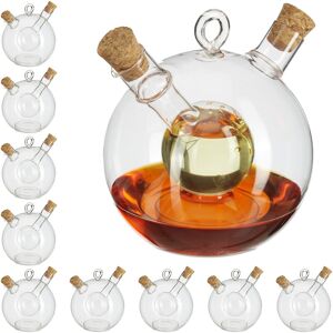 Oil and Vinegar Dispenser 2 in 1, Set of 10, Glass Bottle, Cork Stoppers, 375 / 50 ml Capacity, Transparent - Relaxdays