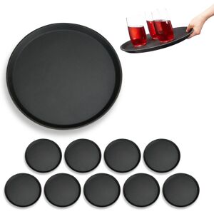 Set of 10 Relaxdays Gastro Trays, Non-Slip Surface, Elevated Rim, Serving Platter for Cafés, Restaurants, ø 35 cm, Black