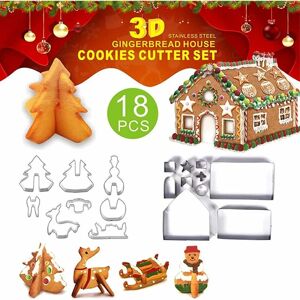 Héloise - 18pcs Gingerbread House Baking Mold 3D Three-dimensional Cookie Mold Christmas Stainless Steel High Point Baking Mold with Gift Box