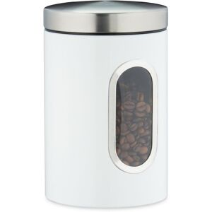 Storage Canister, Lid, Window, 1.4 l, for Coffee, Flour, Pasta, Kitchen Pantry Container, Jar, Metal, White - Relaxdays