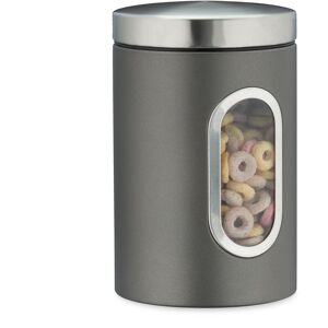 Storage Canister, Lid, Window, 1.4 l, for Coffee, Flour, Pasta, Kitchen Pantry Container, Jar, Metal, Grey - Relaxdays