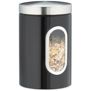 Storage Canister, Lid, Window, 1.4 l, for Coffee, Flour, Pasta, Kitchen Pantry Container, Jar, Metal, Black - Relaxdays