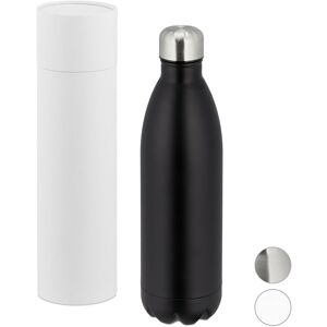 Relaxdays Vacuum Insulated Bottle, Drinking Flask, 1 Litre, Portable, Stainless Steel, Leakproof, Black