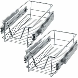 TECTAKE 2 Sliding wire baskets with drawer slides - sliding wire basket, drawer slides, kitchen drawer runners - 30 cm - grey