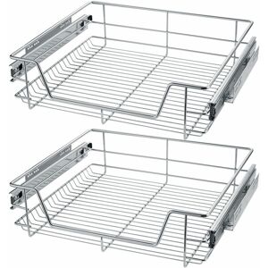 TECTAKE 2 Sliding wire baskets with drawer slides - sliding wire basket, drawer slides, kitchen drawer runners - 60 cm - grey