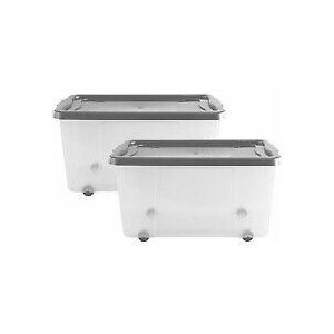 VISS 2 X 100 Litre Underbed Box Large Plastic Container Wheel Clear Box With Grey Lid