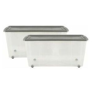 VISS 2 X 150 Litre Underbed Box Large Plastic Container Wheel Clear Box With Grey Lid