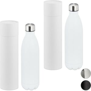 Set of 2 Vacuum Insulated Bottles, Drinking Flask, 1 Litre, Portable, Stainless Steel, Leakproof, White - Relaxdays