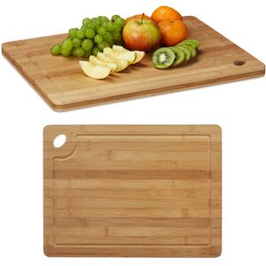 Set of 2 Bamboo Chopping Boards, Juice Groove, Handle Cut-Out, HxWxD: 2 x 40 x 30 cm, Wood, Natural Brown - Relaxdays