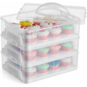 GR8 HOME 3 Tier Stackable Cupcake Carrier Box Muffin Cake Holder Plastic Clear Container - Clear