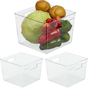 Fridge Container with Handles, 3x Set, Food Storage, Easy-care, Plastic, HxWxD: 15.5 x 21 x 21 cm, Transparent - Relaxdays