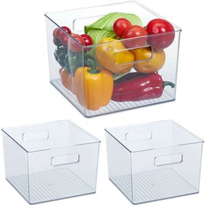 Relaxdays - Fridge Container, 3x Set, Groceries & Food Storage, Handles, Plastic, HxWxD: 15.5 x 21 x 21 cm, Transparent