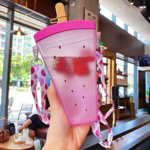 320ml Plastic Water Bottles,Cute Watermelon Ice Cream Water Bottle with Straw, Anti-Fall Portable Popsicle Shape Water Cup for Girls,Purple Denuotop